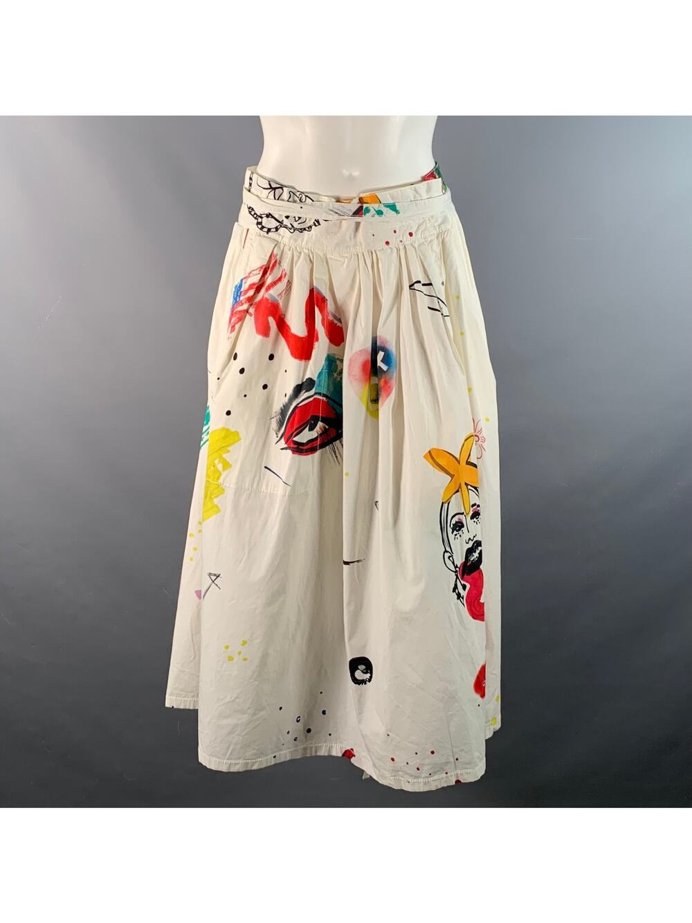 MARC JACOBS Size 4 White Multi-Color Cotton Paint Splattered A-Line Skirt